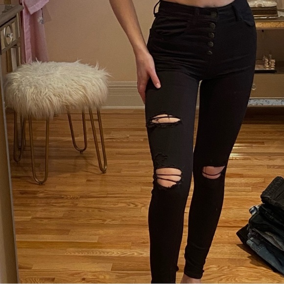 Black Distressed Women's Jeans - Picture 2 of 6